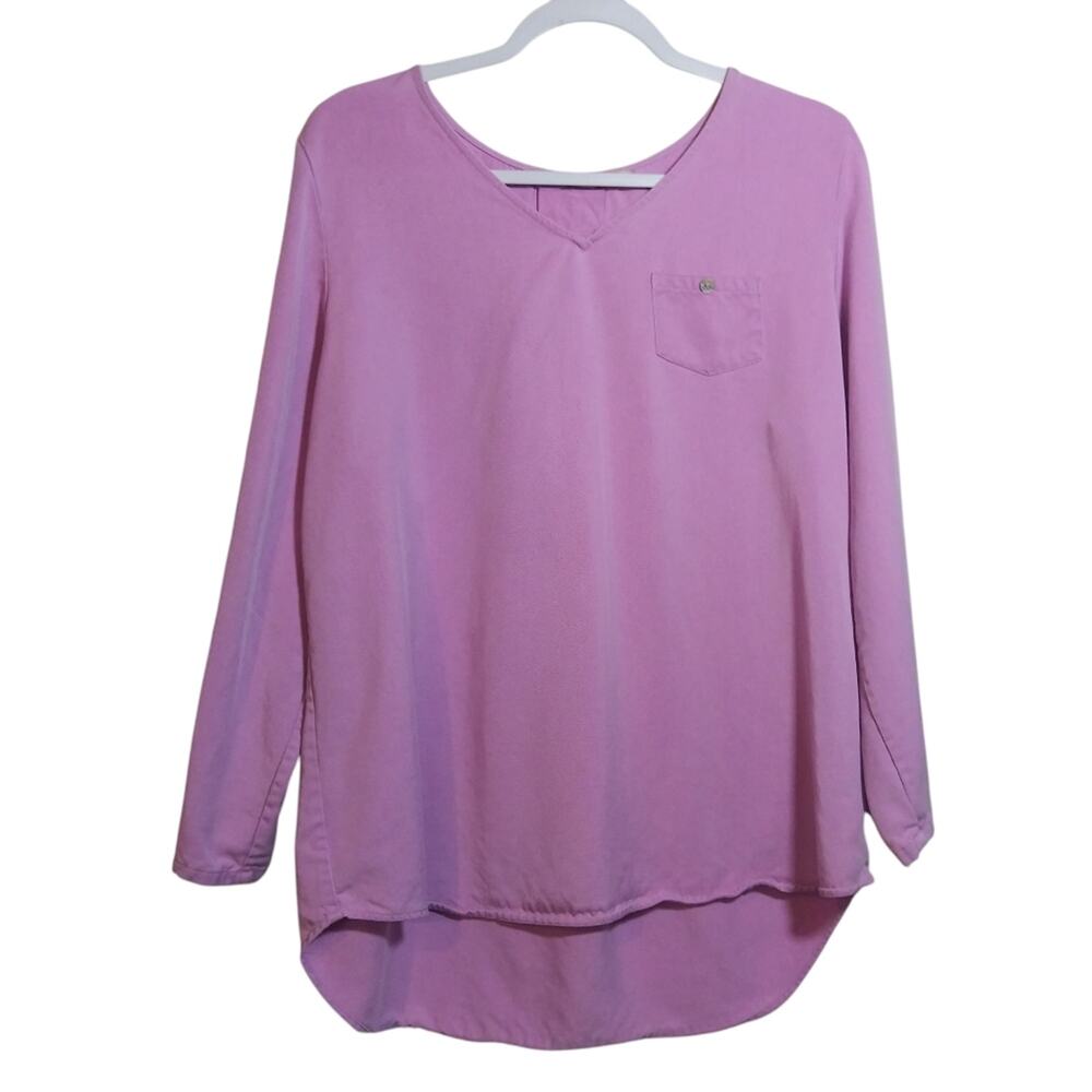 Soft Surroundings Pink Lilac Tencel V Neck Tunic Roll Tab Sleeves Size M